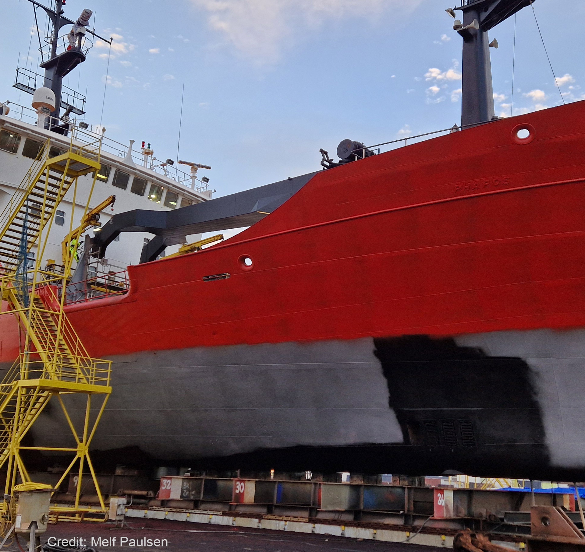 A photo snippet of MV Pharos at the dock.