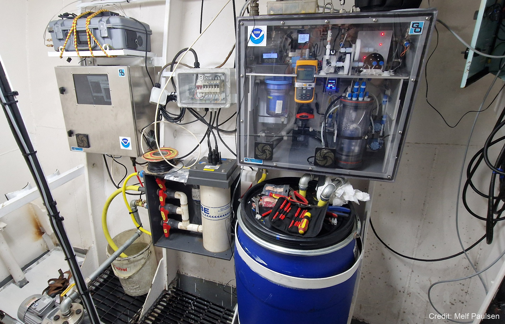 A photo of GO pCO₂ system installed in the engine room of MV Pharos